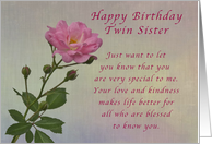 Happy Birthday Twin Sister, Simple Pink rose card