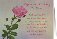 Happy 70th Birthday Nana, Simple Pink rose card