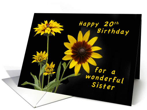 Happy 20th Birthday for a Sister, Rudbeckia flowers card (1296038)