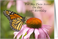 Happy 16th Birthday For My Twin Sister, Monarch Butterfly card