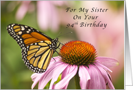 Happy 94th Birthday, Sister, Monarch Butterfly card