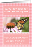 Happy 32nd Birthday, Great Granddaughter, Monarch Butterfly card