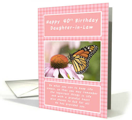 Happy 40th Birthday, Daughter-in-Law, Monarch Butterfly card (1316702)