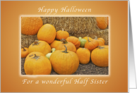 Happy Halloween for a Half Sister, Pumpkins and Straw card