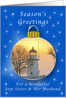 Merry Christmas for Your Step Sister & Husband, Lighthouse Ornament card