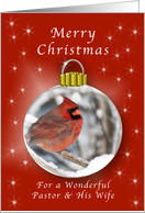 Season’s Greeting Cardinal Ornament for a Pastor & His Wife card