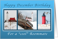 Happy December Birthday for a Cool Roommate, Lighthouses card