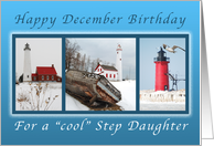 Happy December Birthday for a Cool Step Daughter, Lighthouses card