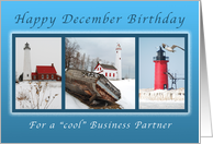 Happy December Birthday For a Business Partner, Lighthouses card