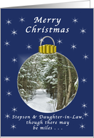 Merry Christmas Stepson & Daughter-in-Law, Far Away, Winter Ornament card