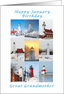 Happy January Birthday, For a Great Grandmother, Lighthouse Collection card