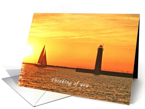 Thinking of you, Sunset, Romantic, Lighthouse, Sailboat card (959337)