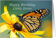 Happy Birthday, Little Sister, Monarch Butterfly on a Yellow Flower card