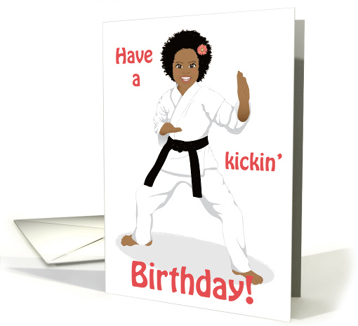 Birthday - Karate black belt little girl wearing a gorgeous afro card