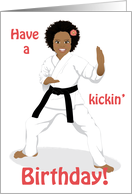Birthday - Karate black belt little girl wearing a gorgeous afro card