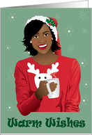 Happy Holidays Black Woman with Santa’s Hat and Ugly Sweater card