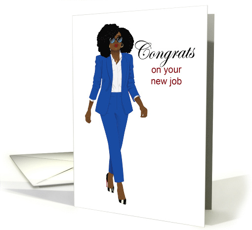 New Job Congratulations Black Woman Blue Suit Natural... (1697816)