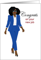 New Job Congratulations Black Woman Blue Suit Natural Hair Sunglasses card