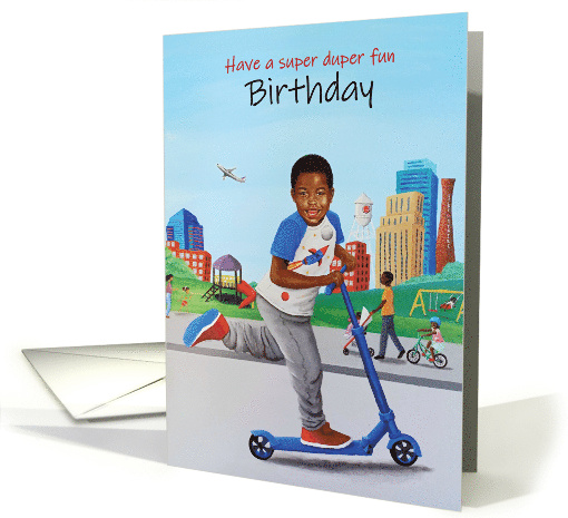 Birthday - Black Boy Riding on a Scooter at the Park card (1755726)
