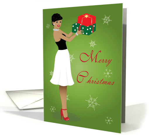 Christmas - Beautiful and elegant woman with Christmas gifts card