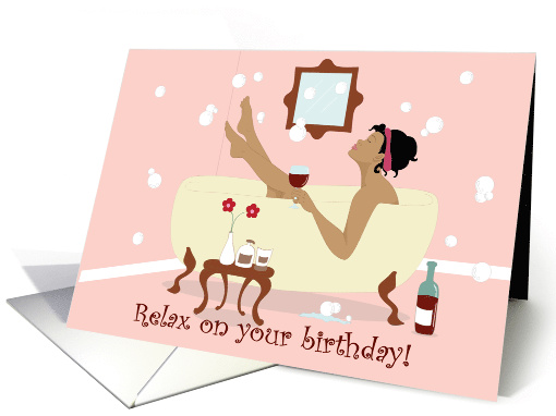 Happy Birthday - Woman relaxing in a tub drinking wine on... (960843)