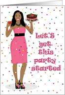 Happy Birthday- woman with cake, wine and confetti card