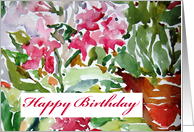Happy Birthday Pink Peonies Watercolor Painting card