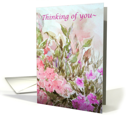 Thinking of You Pink Impatiens Flowers Watercolor Painting card