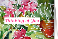 Thinking of You Red Flowers Watercolor Painting card