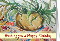 Cheerful Happy Birthday Spider Plant Painting card