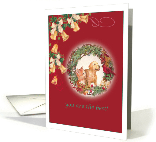 For best Husband,Merry Xmas with illustrated puppy & kitten card
