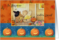 Birthday on Halloween Pair of Teddy Bears Pumpkins card