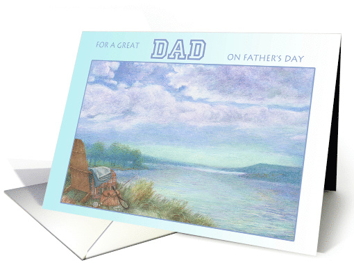 To Dad From Twins, father's day illustrated lake & perfect day card
