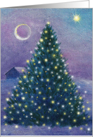 for Step Daughter & Son in Law Moon over Twinkling Christmas Pine card