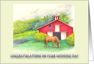 Wedding Congratulations for Goddaughter Horse & Red Barn card