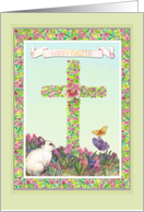 Hoppy Easter Illustrated Cross & Spring Florals card