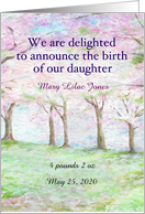 Custom Baby Girl Announcement Spring Landscape card