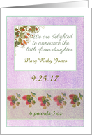 Custom Baby Girl Announcement Strawberry & Botanical card