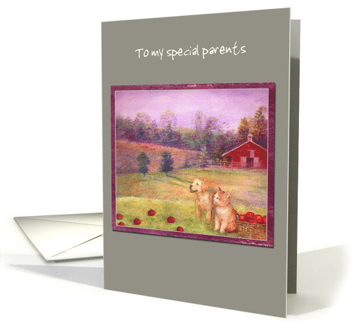 Happy Anniversary from Pup & Kitten Red Barn card (1481916)