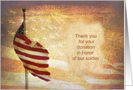Thank You for Your Donation in Honor of Our Soldier card