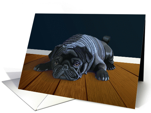 Black Pug Waiting for Playtime--Blank Note card (1322198)