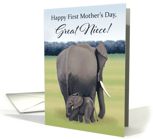 Mother and Baby Elephant--First Mother's Day for Great Niece card
