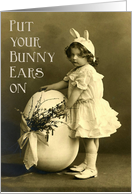 Vintage Girl,Bunny Ears and Big Egg Photo - Easter Party Invitation card