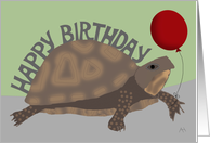 Turtle Holding Red Balloon - Happy Birthday Card