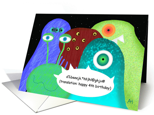 Aliens in Outer Space Happy 4th Birthday card (1076086)