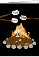 Invitation to Camping Party - Fire, Roasted Marshmallows card