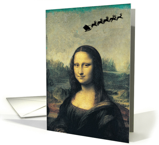 Mona Lisa with Santa and Reindeer in Background Christmas card