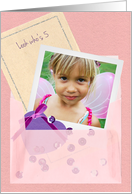 Custom Photo Vellum Envelope, Girl Age 5 Birthday Party Invitation card