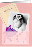 Custom Photo Vellum Envelope, Baby Girl Sip and See Invitation card