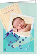 Custom Photo Vellum Envelope, Baby Boy Birth Announcement card